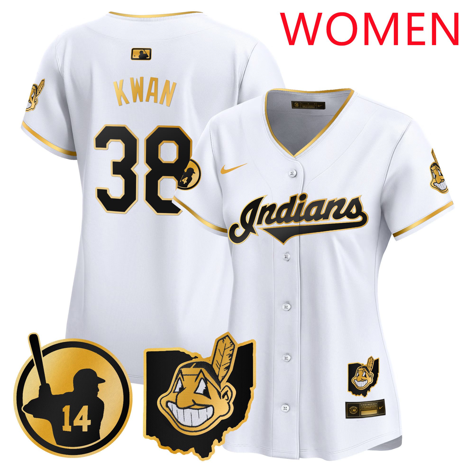Women Cleveland Indians 38 Kwan White Nike 2025 Patch Vapor Premier Limited MLB Jersey